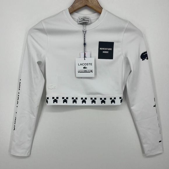 Lacoste Minecraft Long Sleeve Top Women's 36 White Adventure Mode Cropped NWT - Picture 1 of 13